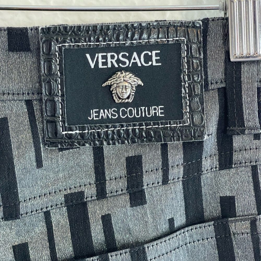 VERSACE Grecian print black and silver designer Pants. 29 - Picture 7 of 12